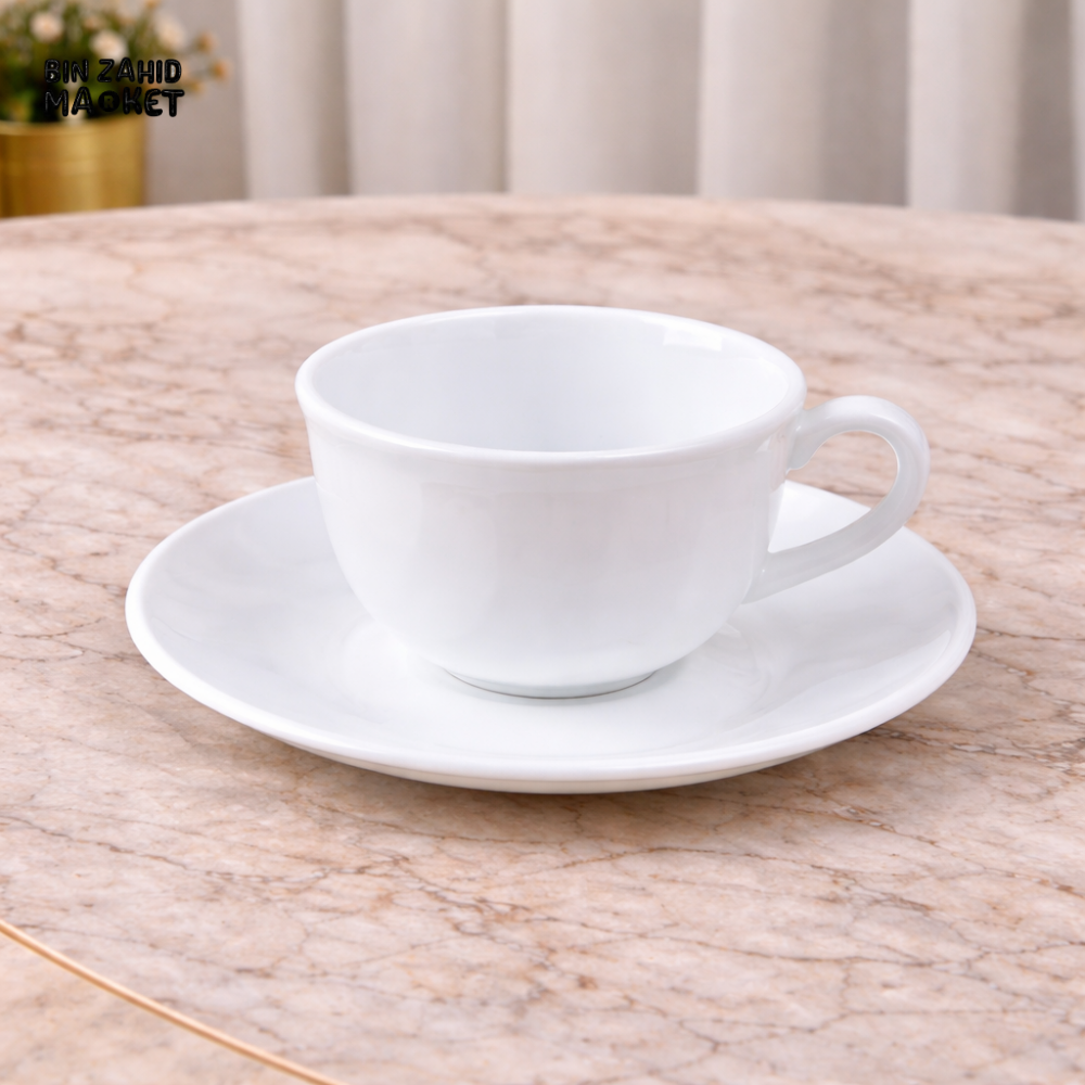 DANNY HOME 190ML OPAL CUP & SAUCER SET – 6 PIECE WHITE OPAL TEA CUP SET FOR ELEGANT DINING & TEA SERVING - XWB190-W
