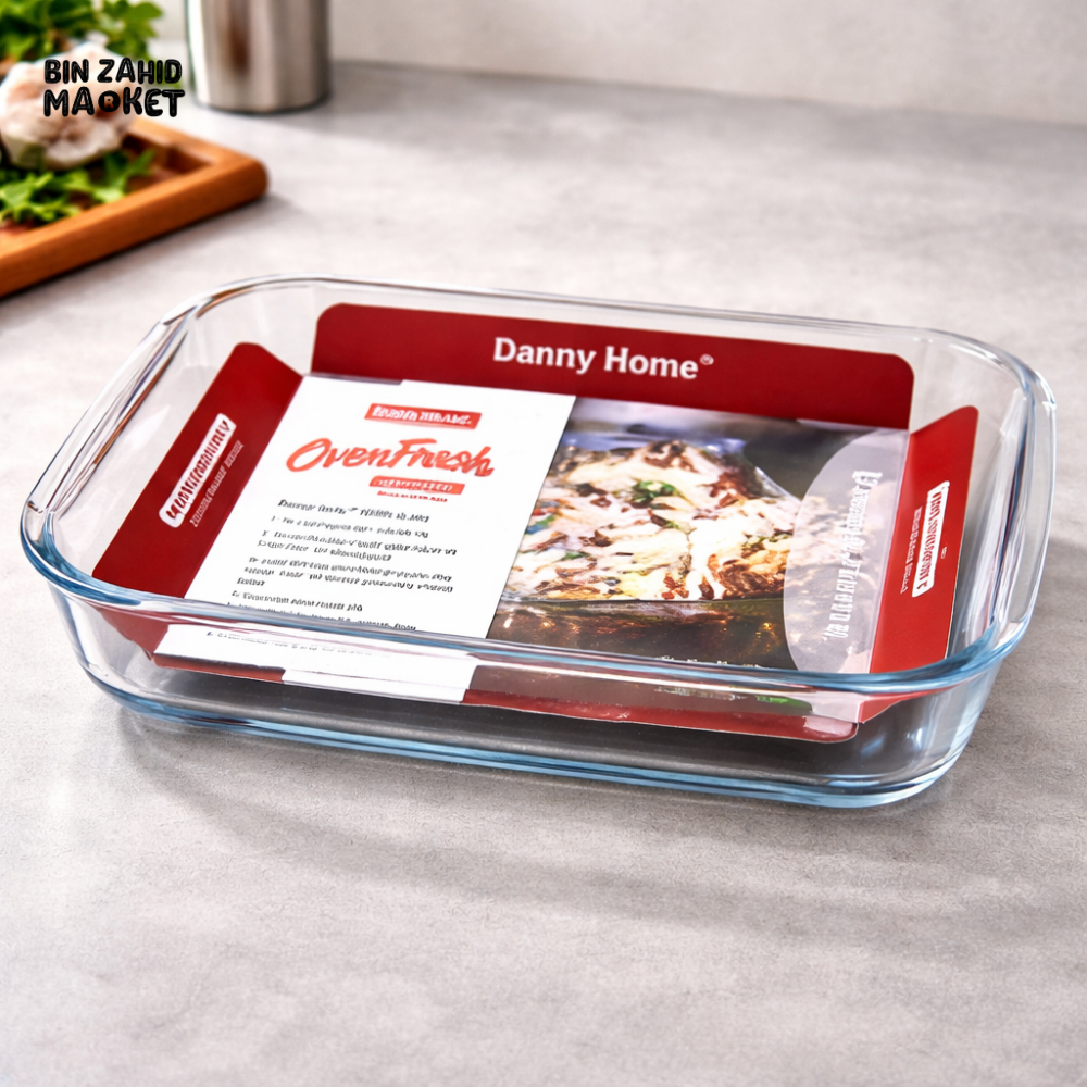 DANNY HOME 2.2L RECTANGULAR GLASS BAKING PAN OVEN SAFE HEAT RESISTANT CASSEROLE DISH KP004