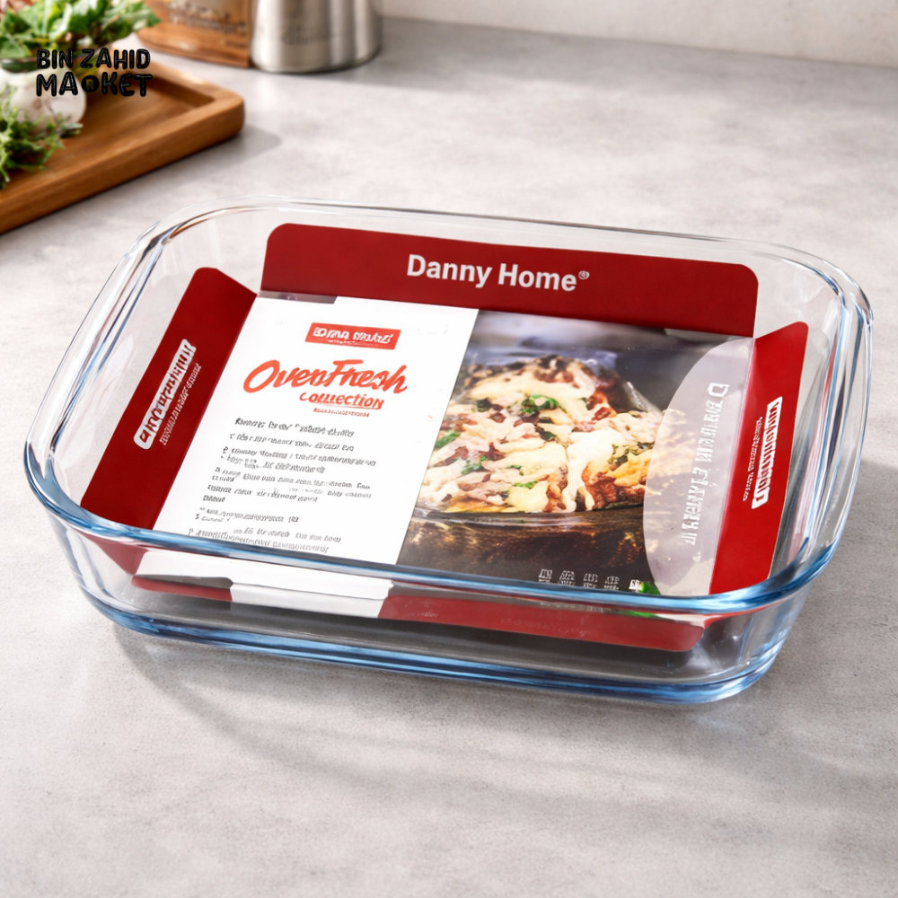DANNY HOME 2.4L RECTANGULAR GLASS BAKING PAN OVEN SAFE HEAT RESISTANT CASSEROLE DISH KP005
