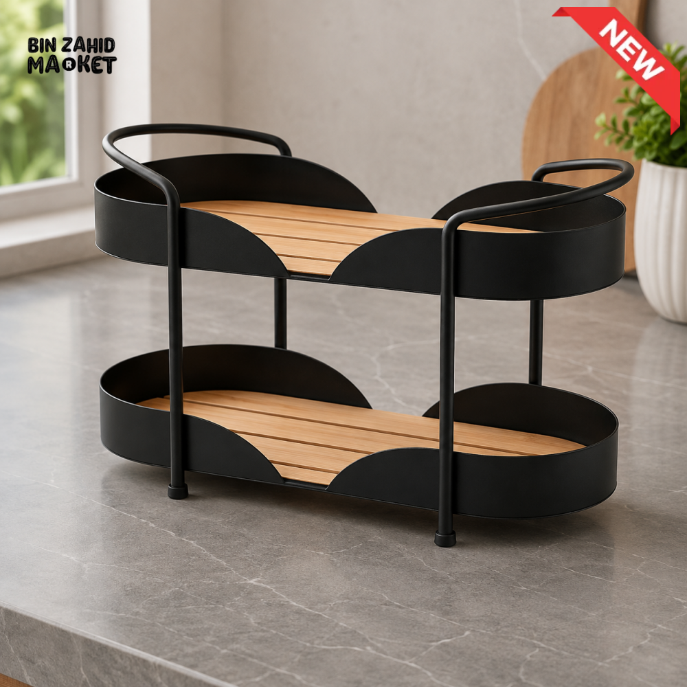 DANNY HOME 2-TIER METAL AND WOOD MULTIPURPOSE STORAGE ORGANIZER RACK