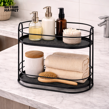 DANNY HOME 2 TIER METAL STORAGE RACK COUNTERTOP ORGANIZER MULTIPURPOSE KITCHEN BATHROOM SHELF 29.5x16.5x34.5CM ZYB139