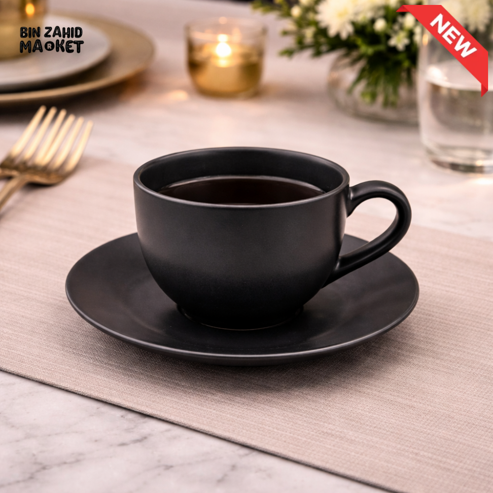 DANNY HOME 220ML BLACK CUP & SAUCER SET – 6 PIECE LUXURY CERAMIC COFFEE & TEA SET -A40-8 Brilliant Mugs