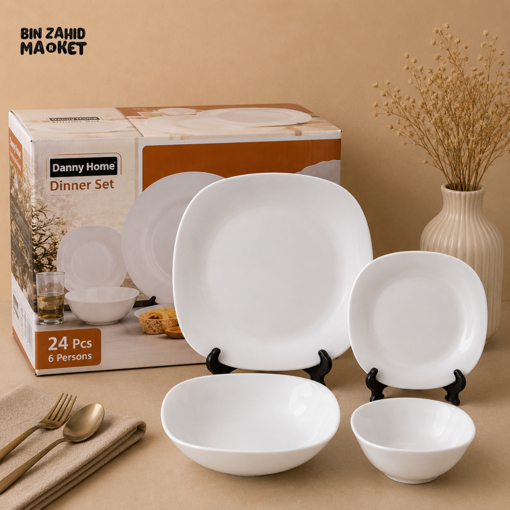 DANNY HOME 24 PCS MODERN SQUARE WHITE DINNER SET