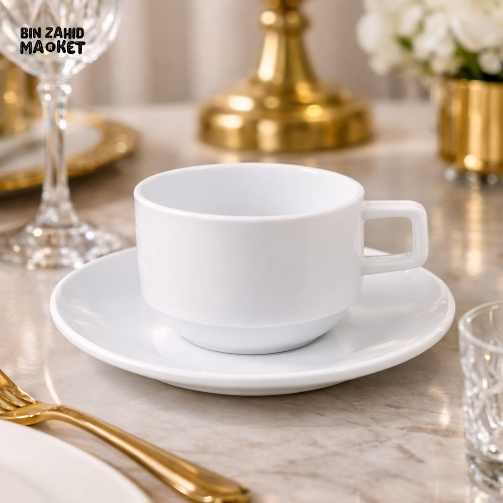 DANNY HOME 250ML OPAL CUP & SAUCER SET – 6 PIECE WHITE OPAL TEA CUP SET FOR LUXURY DINING & TEA SERVING - KFB250-W
