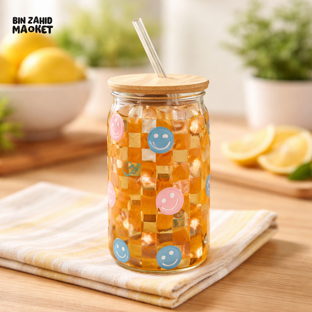 DANNY HOME 2PCS 500ML GLASS STRAW CAN CUP SET WITH BAMBOO LID DRINKING TUMBLER KITCHEN DRINKWARE CB-229