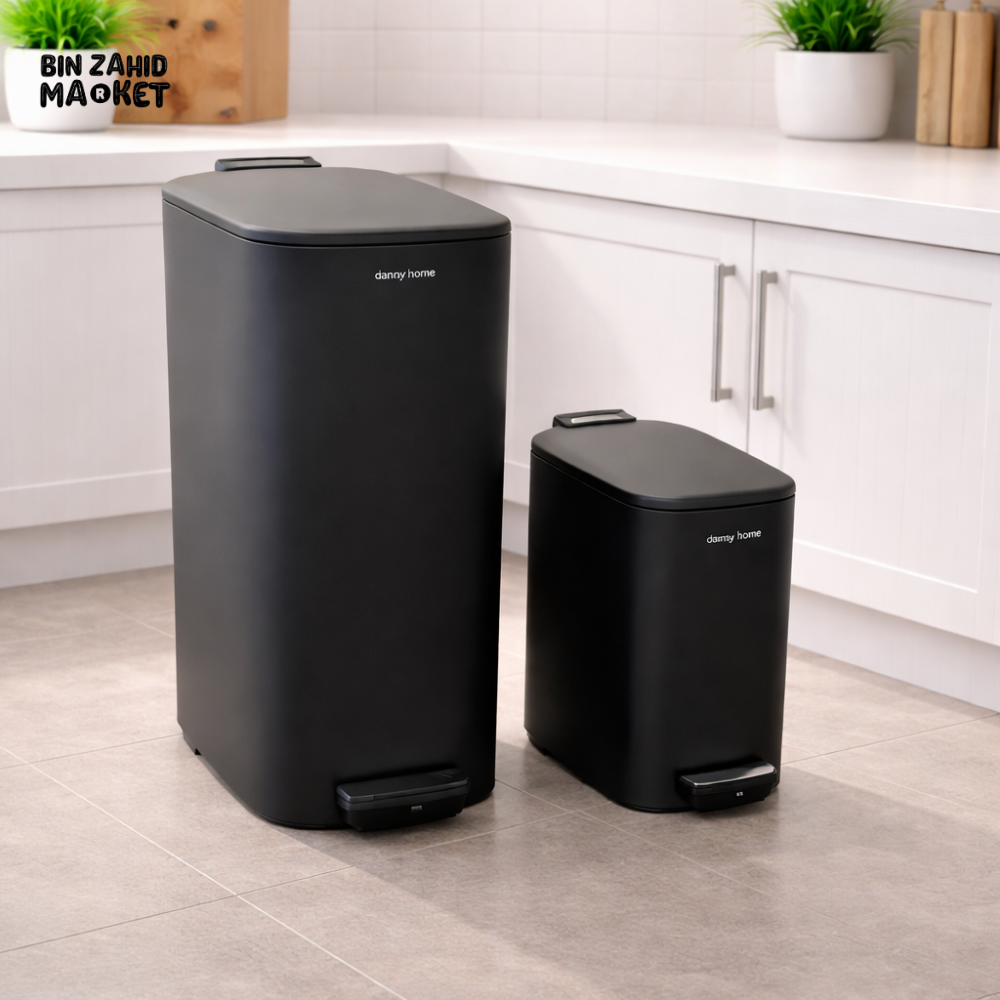 DANNY HOME 2PCS PEDAL TRASH CAN SET 30L + 6L LARGE & SMALL WASTE BIN SOFT CLOSE LID FOOT OPERATED GARBAGE BIN FOR