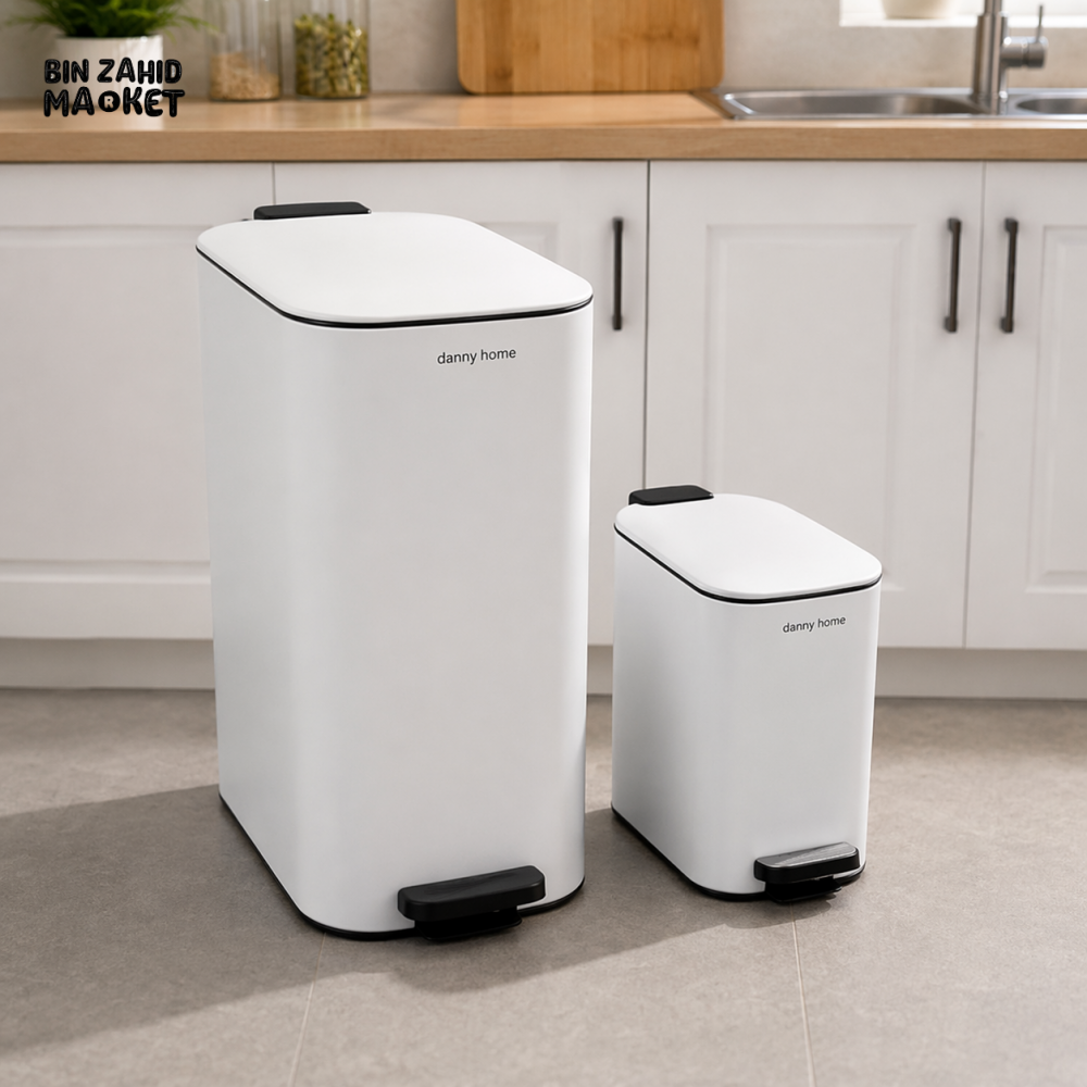 DANNY HOME 2PCS PEDAL TRASH CAN SET 30L + 6L WHITE SOFT CLOSE LID FOOT OPERATED GARBAGE BIN MODERN HOUSEHOLD KITCHEN