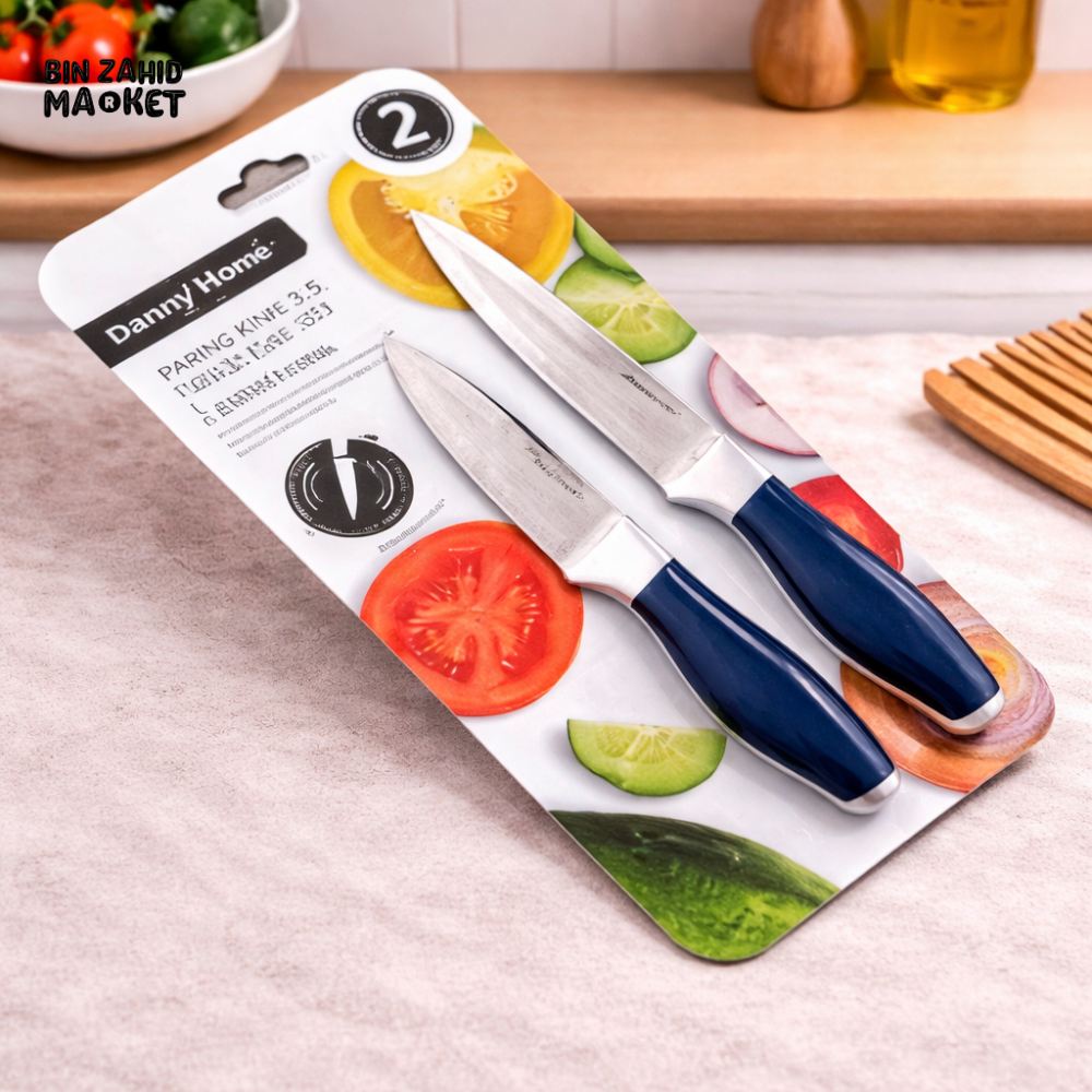 DANNY HOME 2PCS STAINLESS STEEL FRUIT KNIFE SET – SHARP PEELING & PARING KNIVES WITH ERGONOMIC HANDLE BLUE DH3861-BLUE