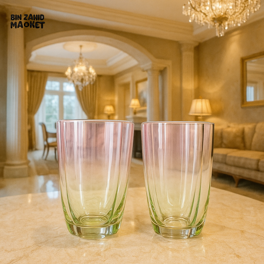 DANNY HOME 2PIECE LUXURY GLASS SET – PINK & GREEN STEM