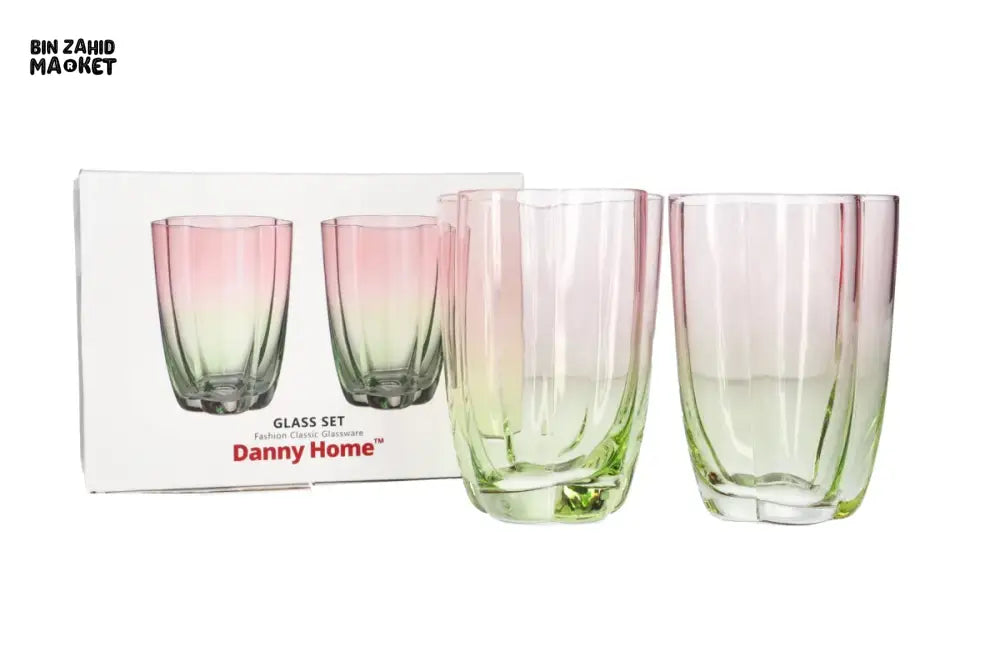 DANNY HOME 2PIECE LUXURY GLASS SET – PINK & GREEN STEM