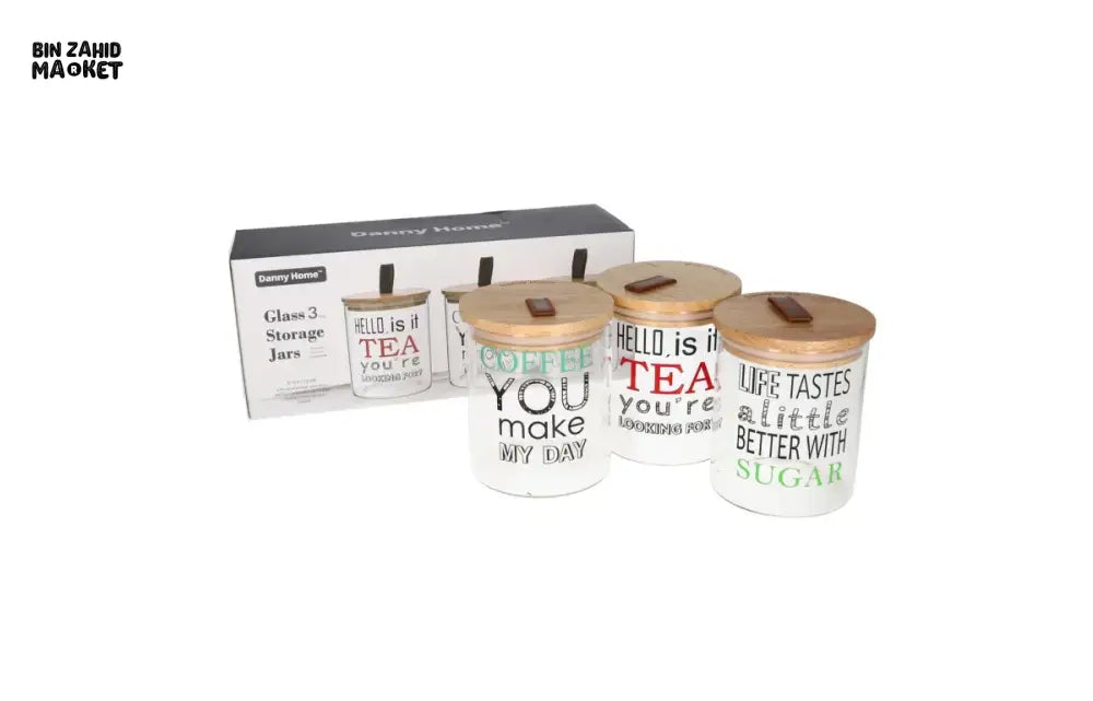 DANNY HOME 3 PIECE GLASS STORAGE JAR SET WITH BAMBOO LID -1988-74