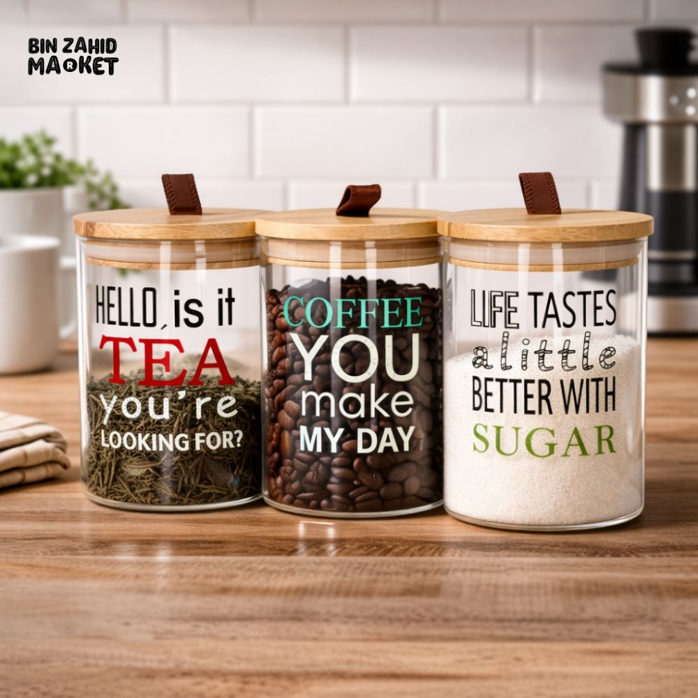DANNY HOME 3 PIECE GLASS STORAGE JAR SET WITH BAMBOO LID -1988-74