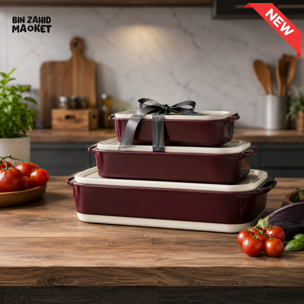 DANNY HOME 3-PIECE RECTANGULAR PORCELAIN BAKEWARE SET WITH HANDLES 19CM + 26CM + 31CM KW3T-1
