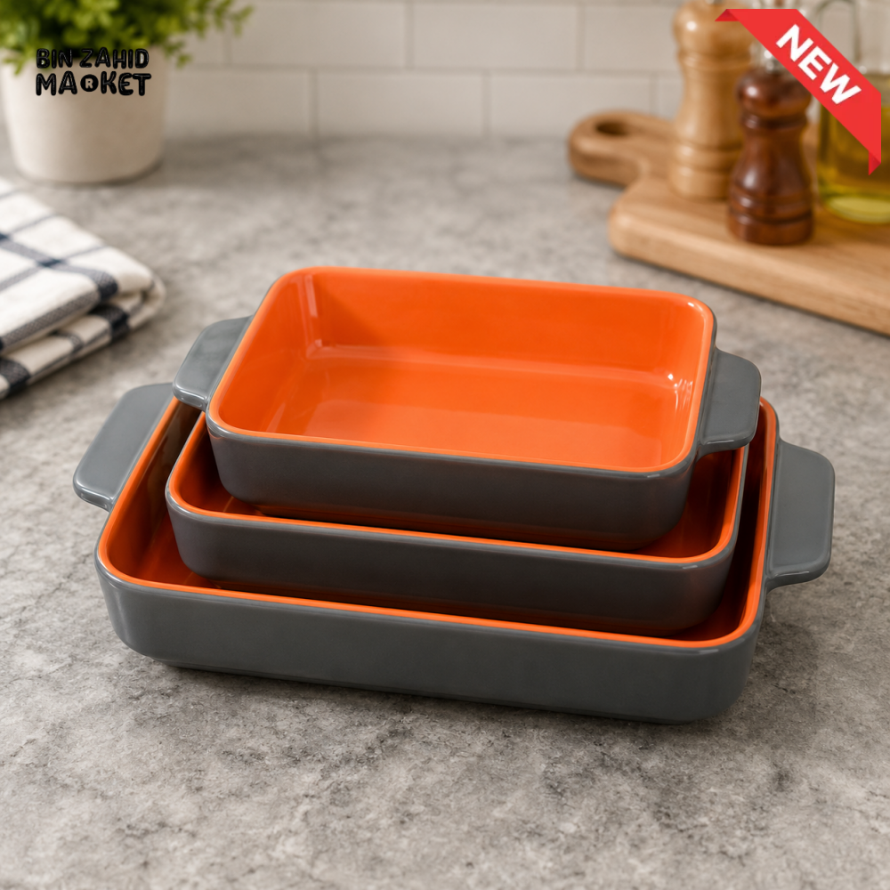 DANNY HOME 3-PIECE RECTANGULAR PORCELAIN BAKING DISH SET WITH HANDLES 14CM + 17CM + 20CM DB001-7