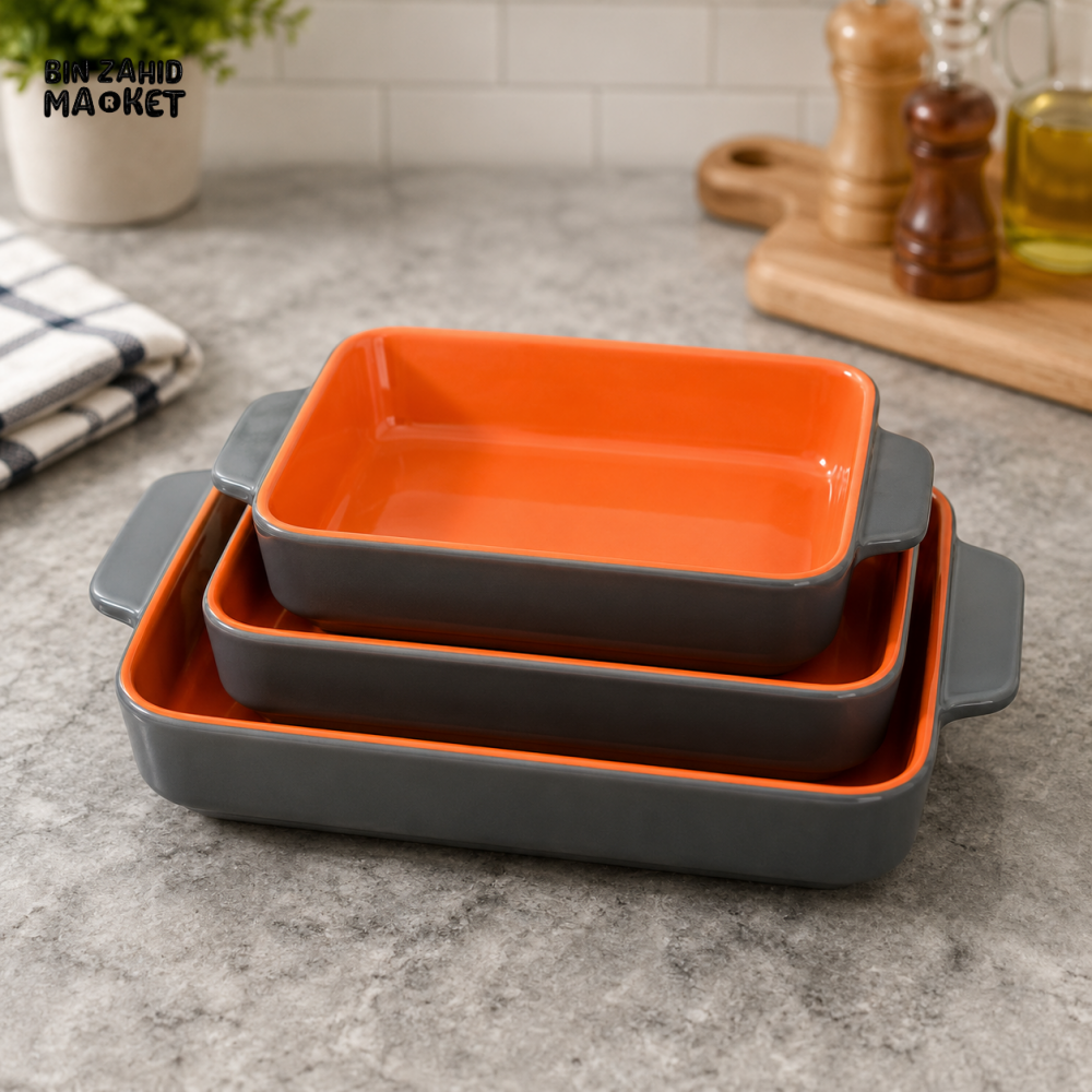 DANNY HOME 3-PIECE RECTANGULAR PORCELAIN BAKING DISH SET WITH HANDLES 14CM + 17CM + 20CM DB001-7