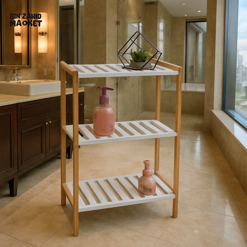 DANNY HOME 3 TIER BAMBOO WOODEN STORAGE SHELF – MODERN BATHROOM ORGANIZER RACK SN 033