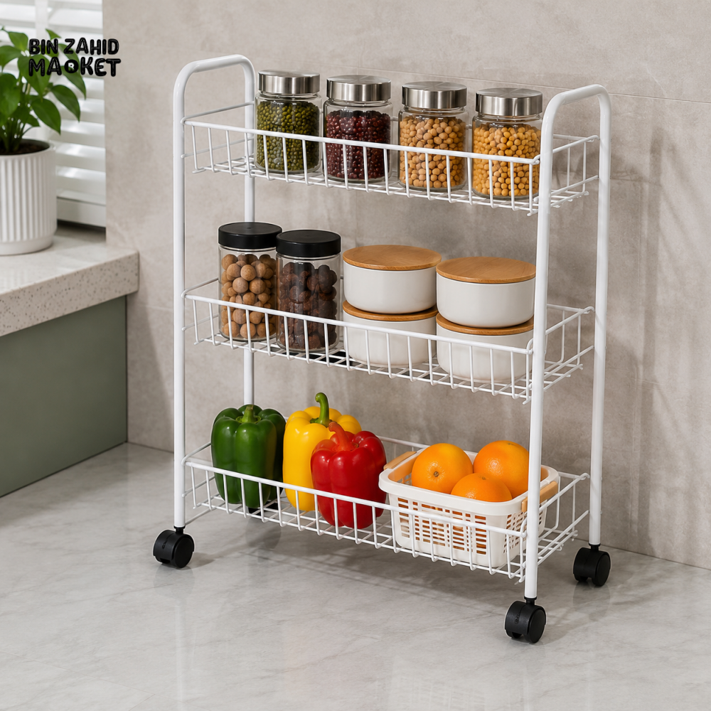 DANNY HOME 3-TIER METAL STORAGE TROLLEY ORGANIZER WITH WHEELS – ZYB171