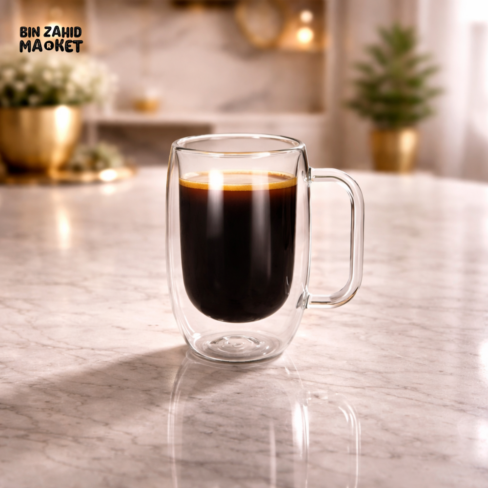DANNY HOME 300ML PREMIUM DOUBLE WALL GLASS COFFEE MUG SET 2-PIECES -DW01-07