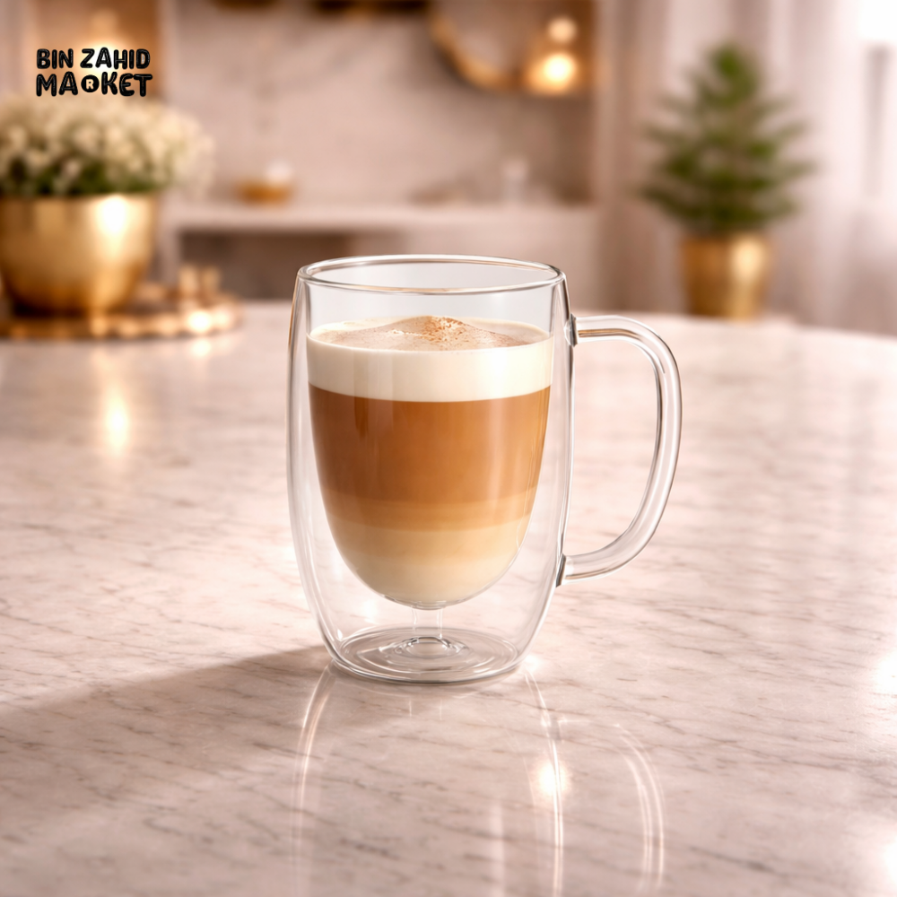 DANNY HOME 300ML PREMIUM DOUBLE WALL GLASS COFFEE MUG SET 2-PIECES -DW02-07