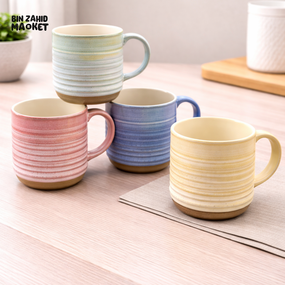 DANNY HOME 350ML PASTEL RIBBED DESIGN COFFEE & TEA CUPS -T01-113