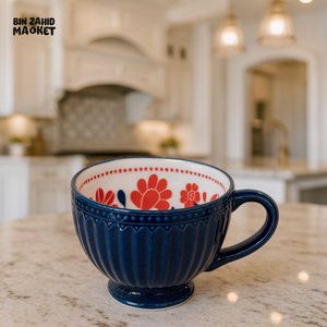 DANNY HOME 355ML MUG – LUXURY VILLA KITCHEN CERAMIC COFFEE CUP WITH FLORAL DESIGN BLUE DHMUG 15D