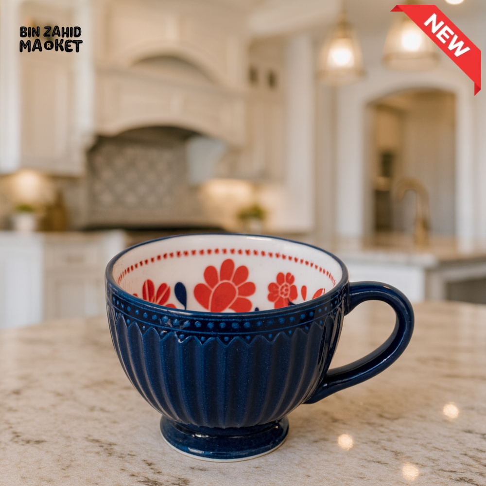 DANNY HOME 355ML MUG – LUXURY VILLA KITCHEN CERAMIC COFFEE CUP WITH FLORAL DESIGN BLUE DHMUG 15D