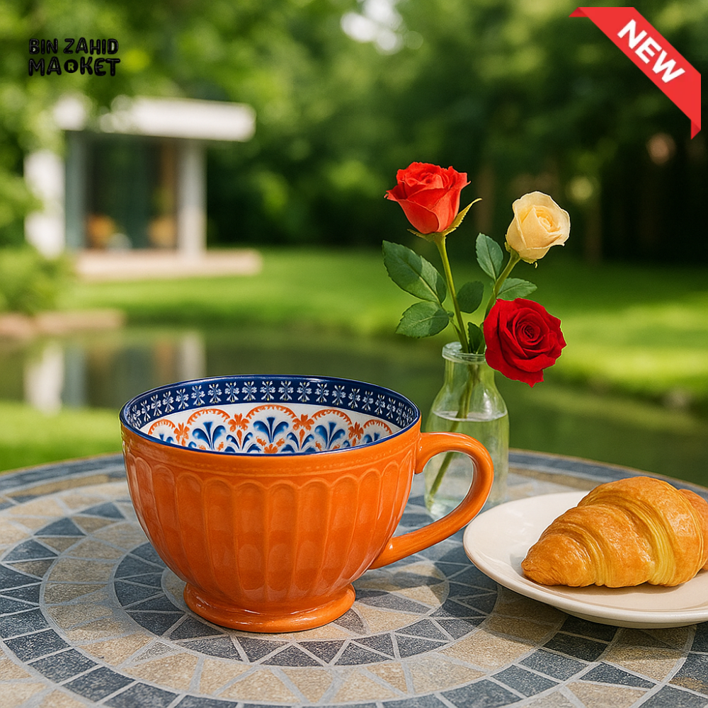 DANNY HOME 355ML MUG – LUXURY VILLA KITCHEN CERAMIC COFFEE CUP WITH FLORAL DESIGN ORANGE DHMUG 18F