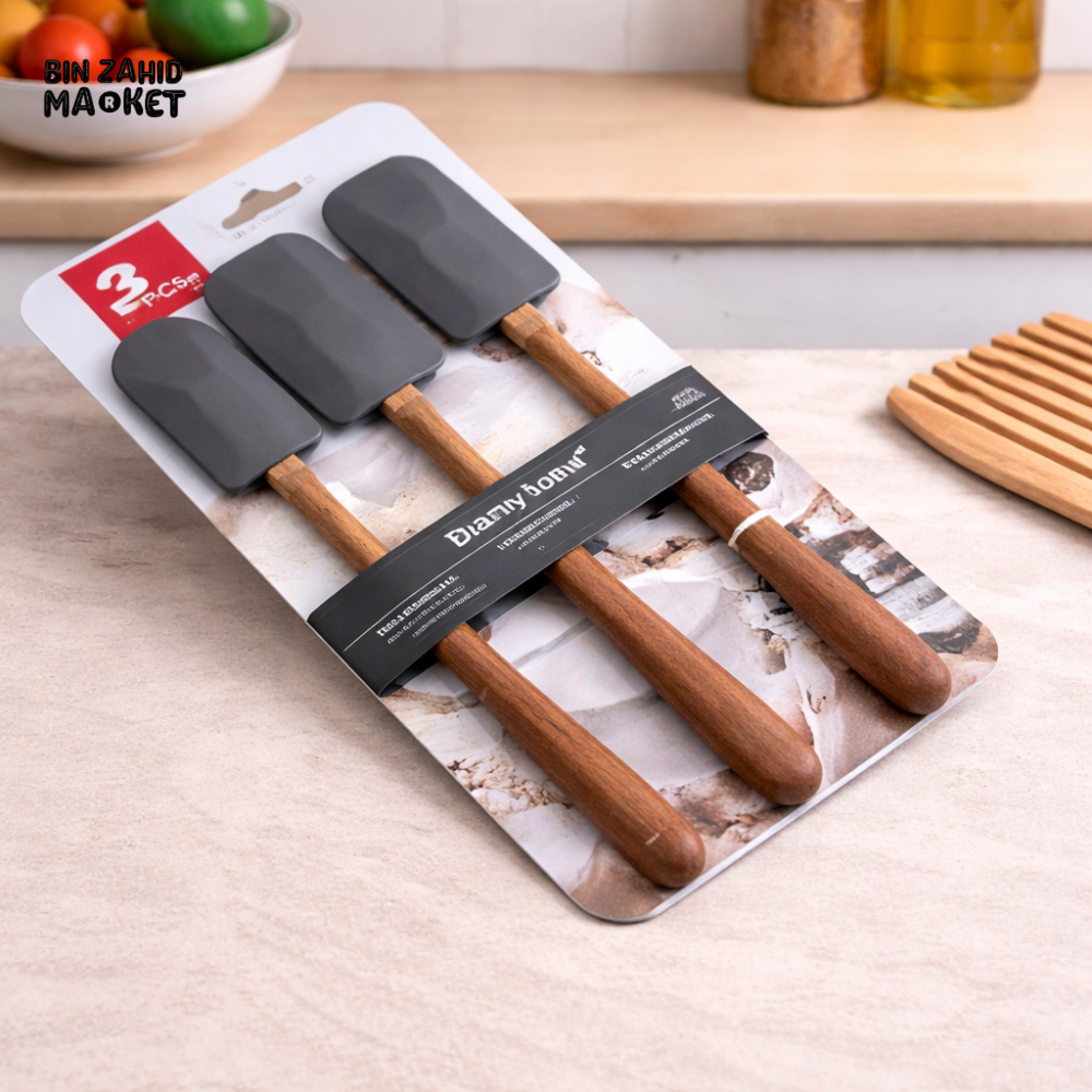 DANNY HOME 3PCS SILICONE SPATULA SET WITH WOODEN HANDLE – HEAT RESISTANT NON-STICK COOKING & BAKING UTENSILS GREY