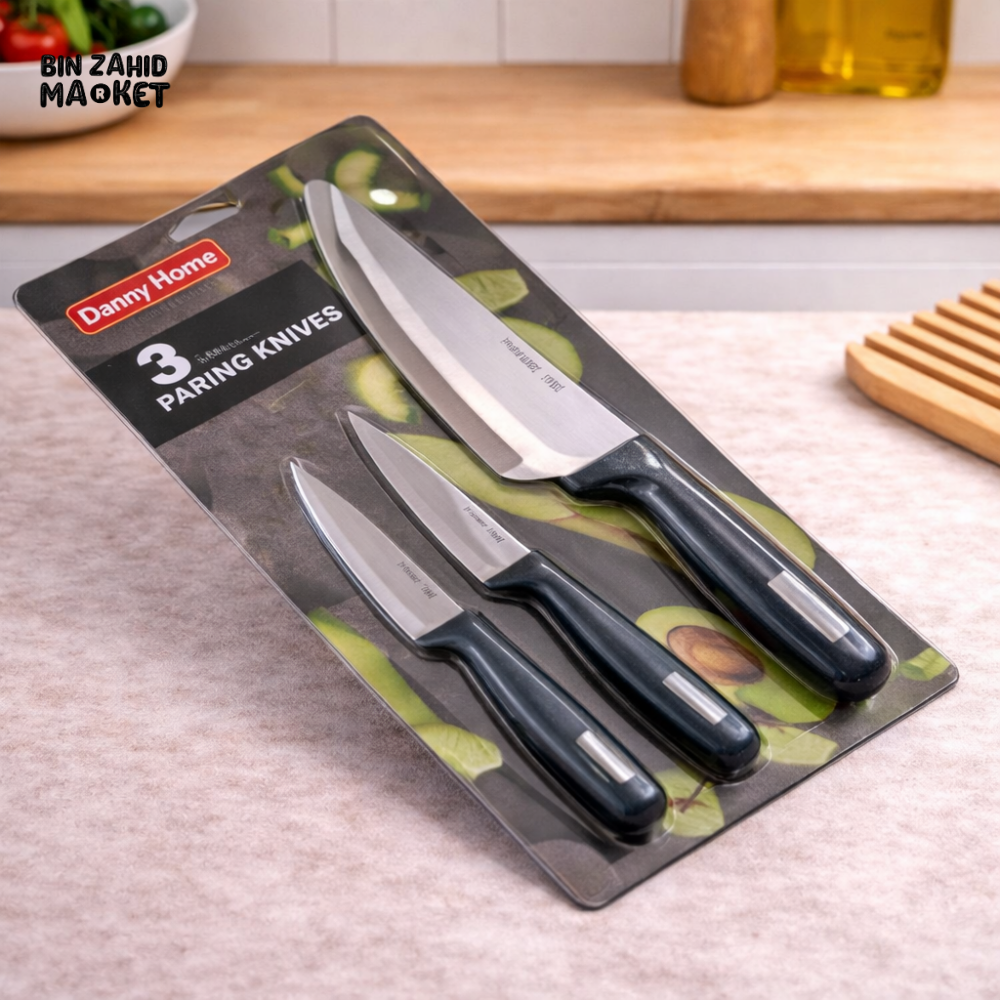 DANNY HOME 3PCS STAINLESS STEEL KITCHEN KNIFE SET – MULTI-FUNCTION SHARP CUTTING KNIVES WITH ERGONOMIC HANDLE GREY