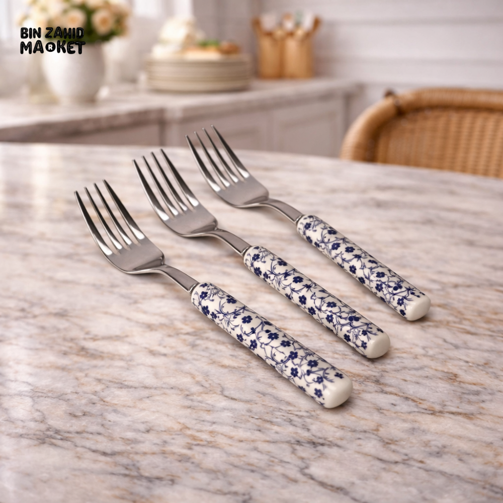 DANNY HOME 3PIECE FLORAL HANDLE STAINLESS STEEL DINING FORK SET -RD2011-3