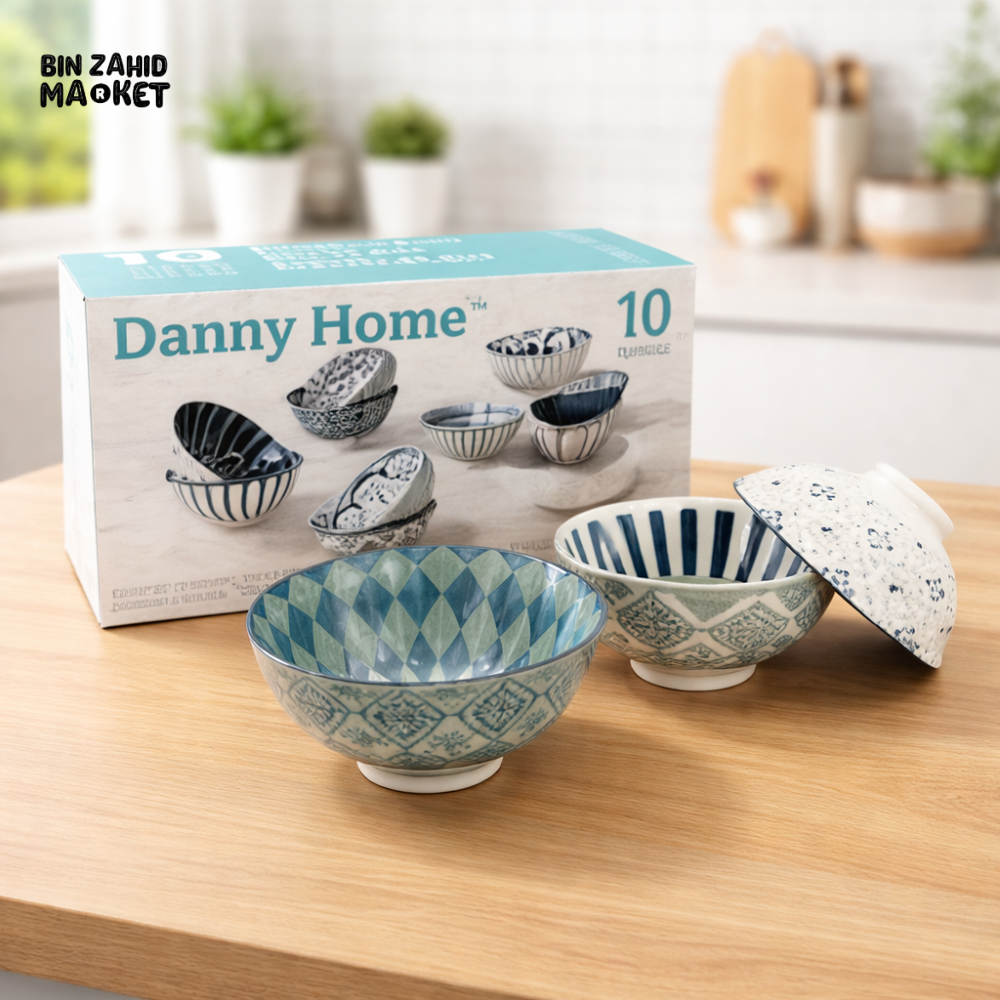 DANNY HOME 4.75 INCH CERAMIC DINNER BOWL SET 10PCS BOHEMIAN STYLE MICROWAVE & DISHWASHER SAFE – SE-006