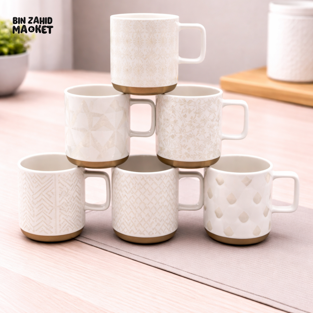 DANNY HOME 400ML LUXURY EMBOSSED WHITE & GOLD COFFEE & TEA CUPS - Mugs