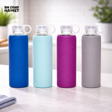 DANNY HOME 420ML BOROSILICATE GLASS DRINKS WATER BOTTLE WITH SILICONE SLEEVE STRAP LEAKPROOF PORTABLE SPORTS BOTTLE