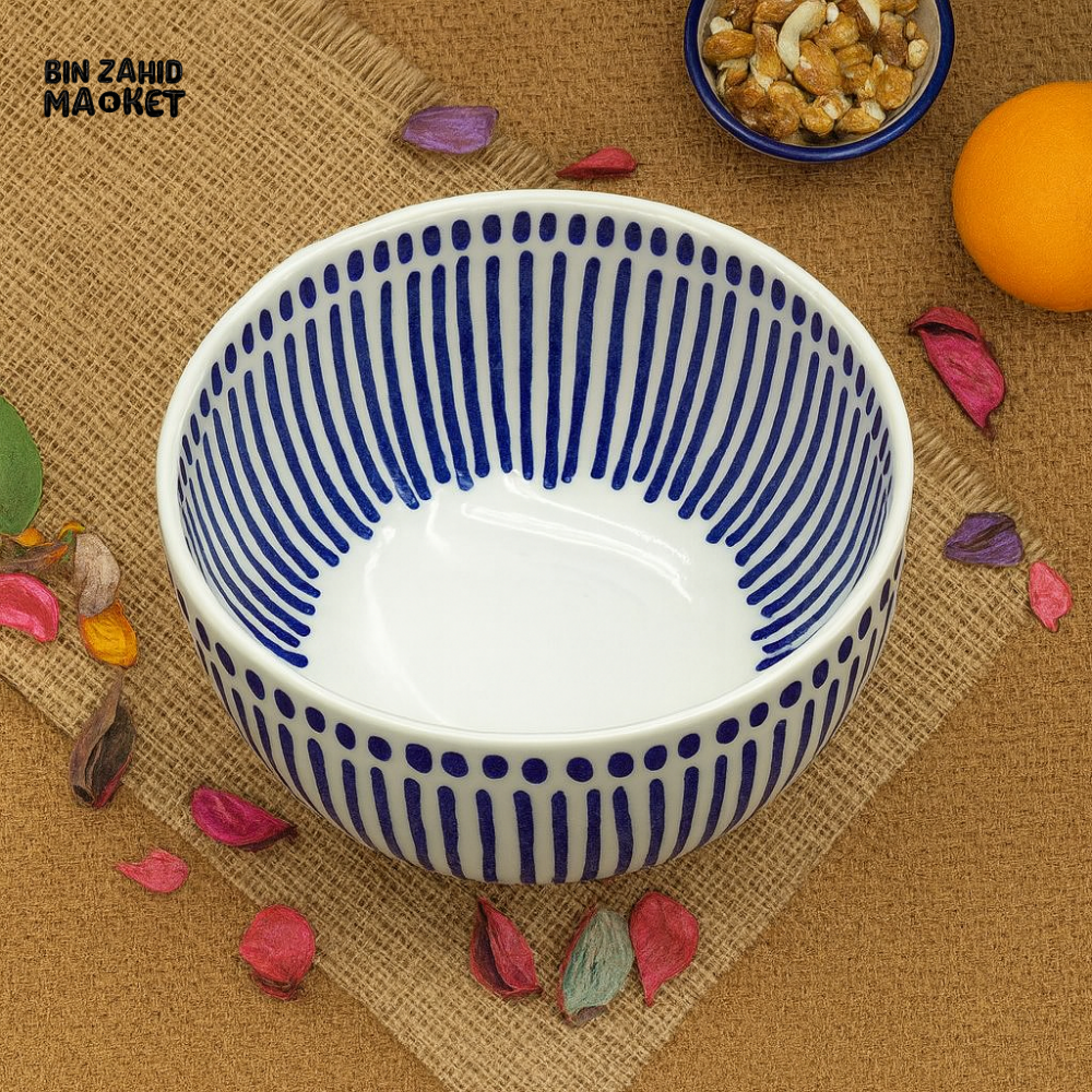 DANNY HOME 45ZKW 2015 4.5″ CERAMIC BOWL – MODERN BLUE STRIPE DESIGN SERVING BOWL 6-96