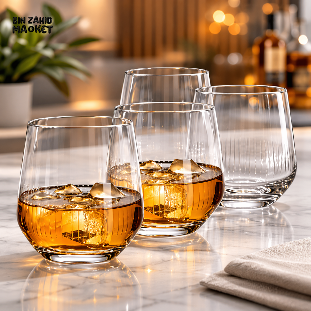 DANNY HOME 4PCS 420ML GLASS TUMBLER SET PREMIUM CLEAR WHISKEY DRINKING GLASSES MODERN ROUND WATER JUICE COCKTAIL