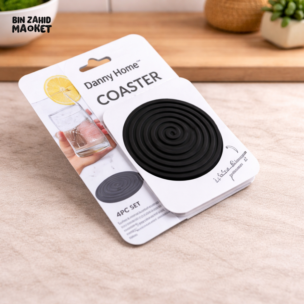 DANNY HOME 4PCS SILICONE DRINK COASTER SET – HEAT RESISTANT NON-SLIP TABLE MAT 10x10CM GREY (DH3892-GREY)