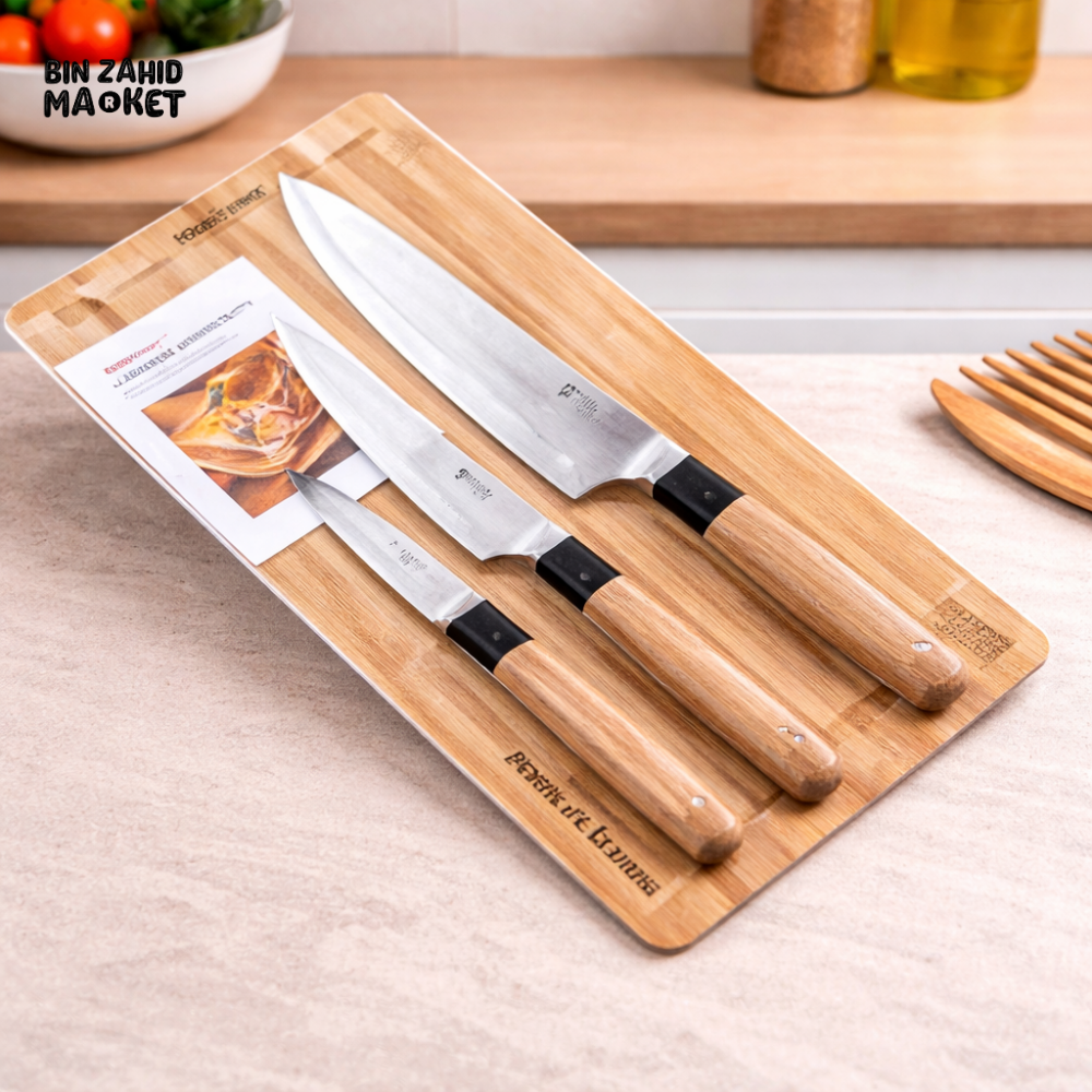DANNY HOME 4PCS STAINLESS STEEL KITCHEN KNIFE SET WITH NATURAL WOOD HANDLE – PROFESSIONAL CHEF CUTTING KNIVES