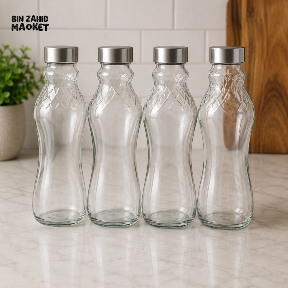 DANNY HOME 500 ML GLASS WATER BOTTLE SET WITH STAINLESS STEEL LIDS - 1 PIECE