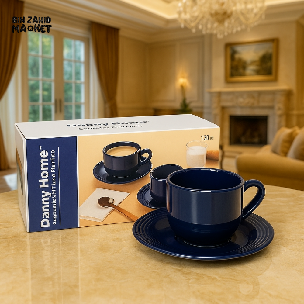 DANNY HOME 6-PIECE CERAMIC CUP & SAUCER SET – 220ML TEA & COFFEE SERVING SET, FINE FINISHED TABLEWARE