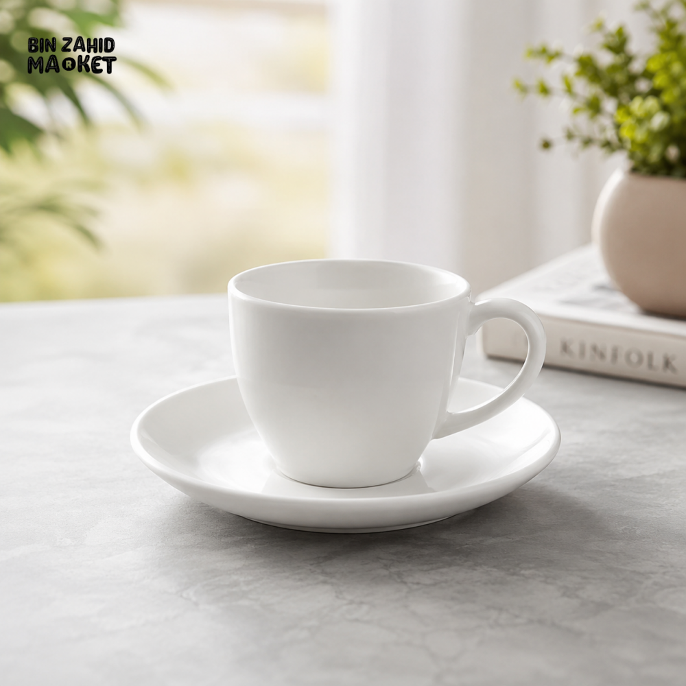 DANNY HOME 6-PIECE PORCELAIN CUP & SAUCER SET 210ML CLASSIC WHITE COFFEE & TEA SET FKFB210-W
