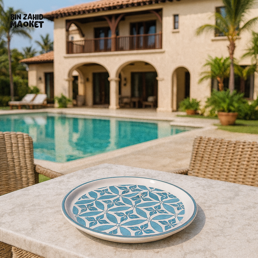 DANNY HOME 60FGDGP ROUND DINNER PLATE – ELEGANT CERAMIC SERVEWARE - DUSTY BLUE