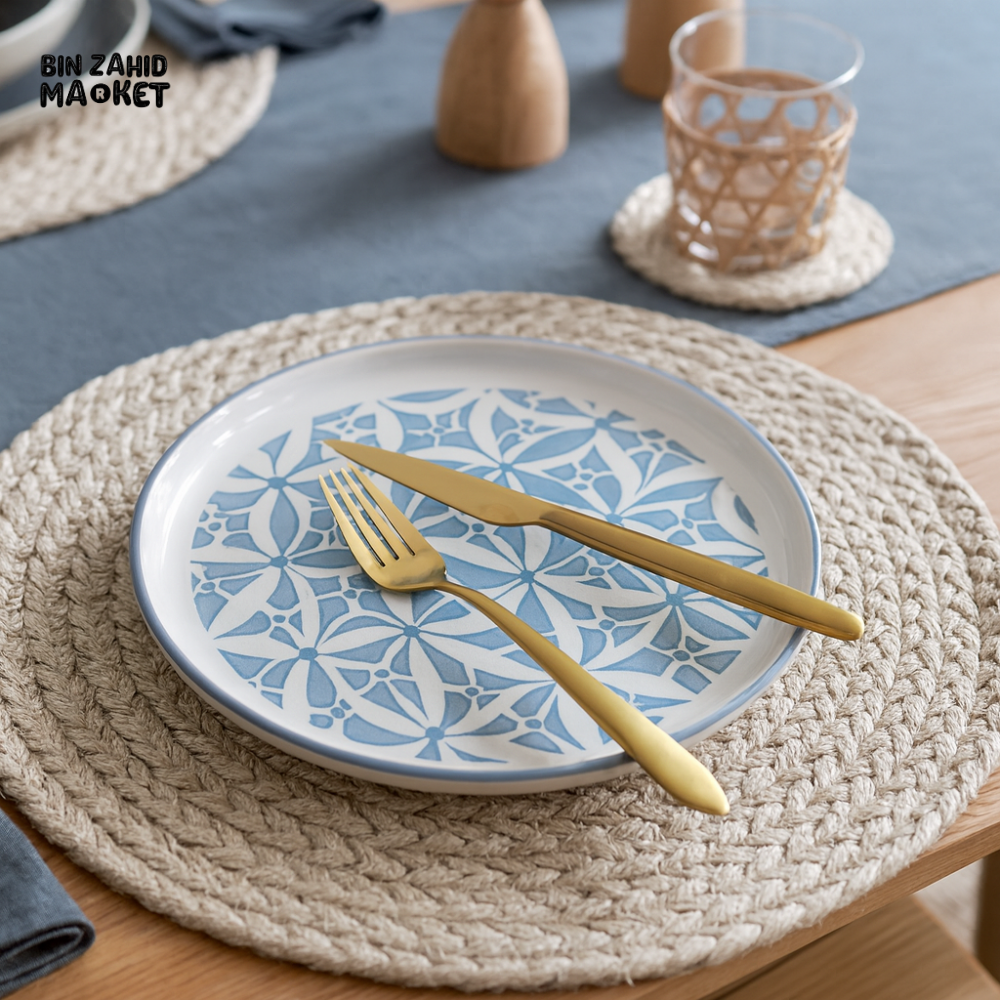 DANNY HOME 60FGDGP ROUND DINNER PLATE – ELEGANT CERAMIC SERVEWARE - DUSTY BLUE