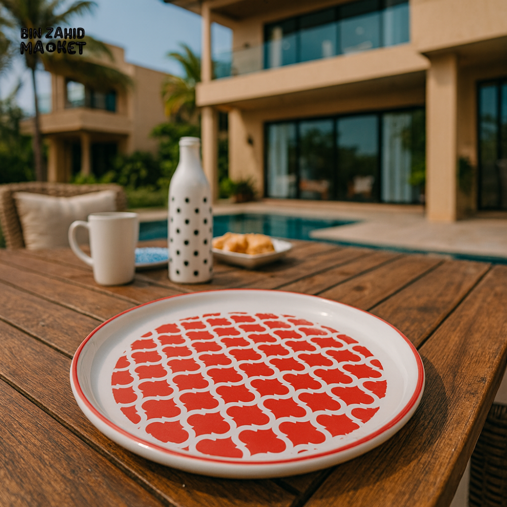 DANNY HOME 60FGDGP ROUND DINNER PLATE – ELEGANT CERAMIC SERVEWARE - RED