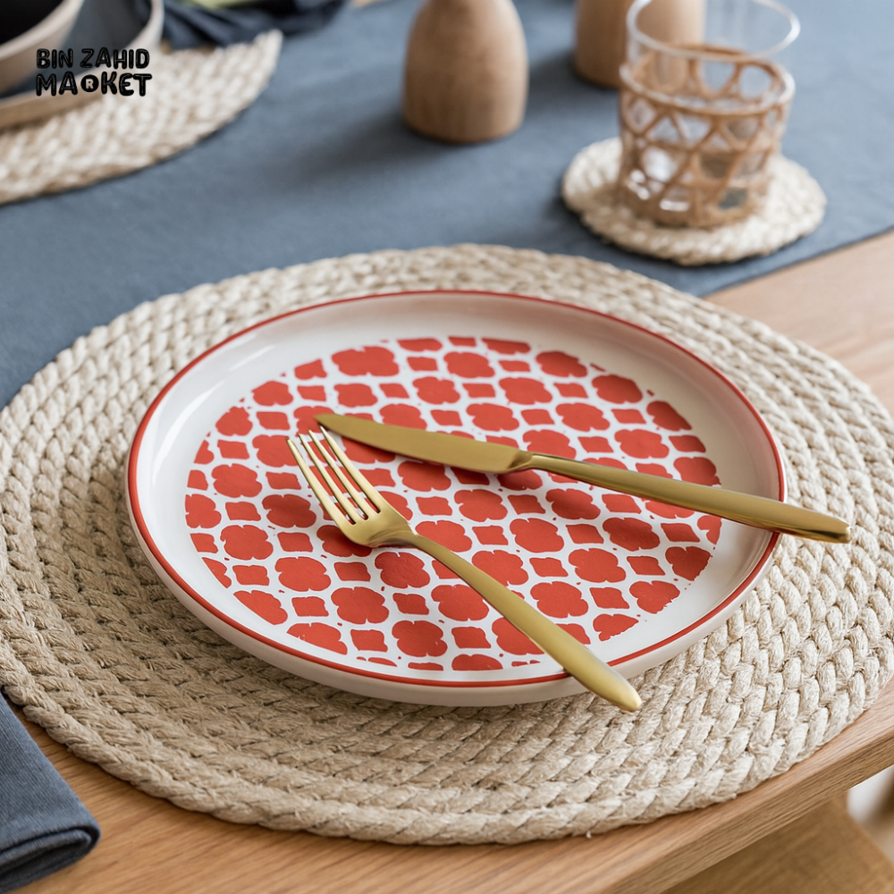 DANNY HOME 60FGDGP ROUND DINNER PLATE – ELEGANT CERAMIC SERVEWARE - RED