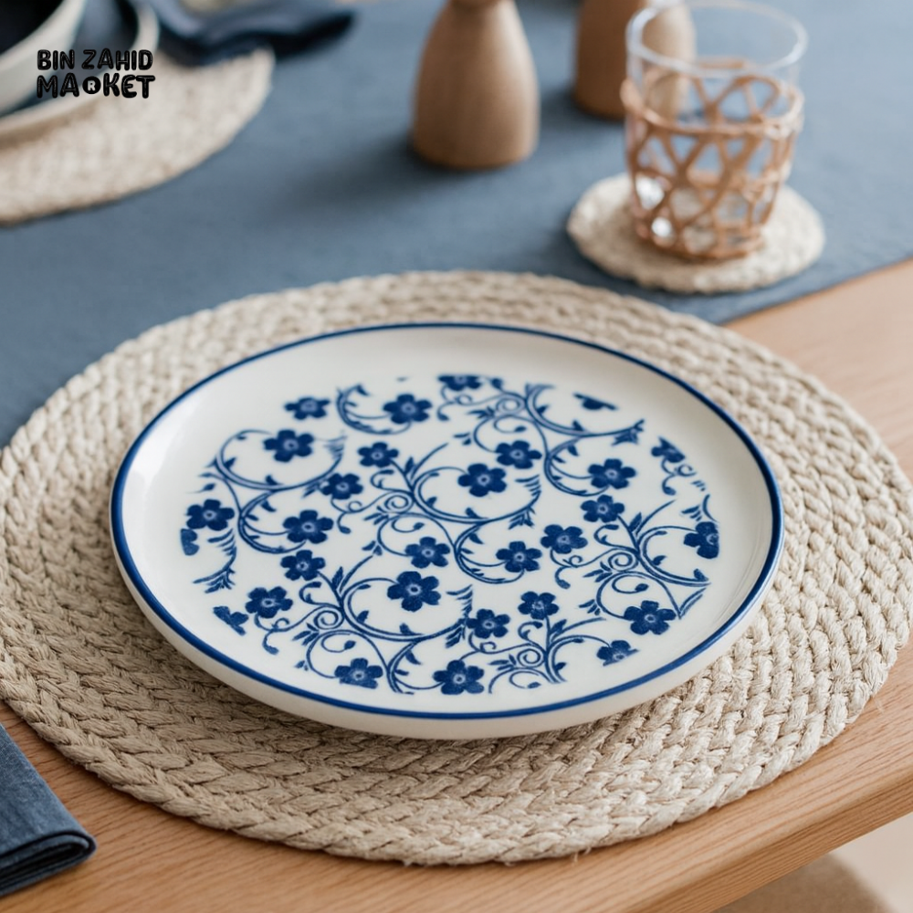 DANNY HOME 60YDGP ROUND DINNER PLATE – ROYAL BLUE FLORAL VINE PRINT
