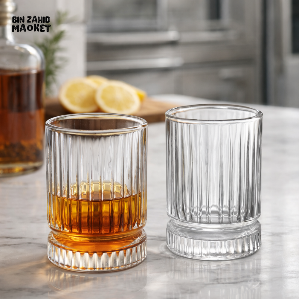 DANNY HOME 6PCS RIBBED GLASS TUMBLER SET 225ML VINTAGE DRINKING GLASSES FOR WATER JUICE WHISKEY COCKTAIL 1988-10