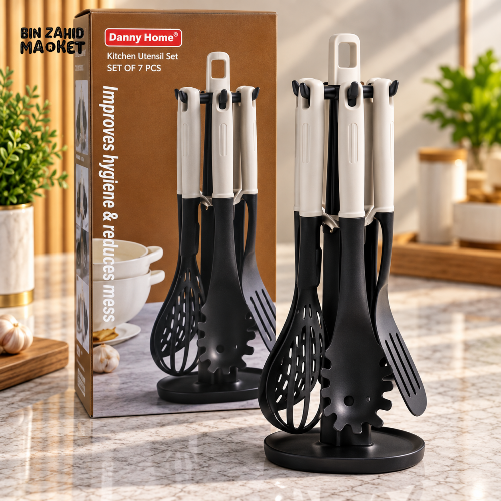 DANNY HOME 7 PIECE KITCHEN UTENSIL SET WITH ROTATING STORAGE STAND
