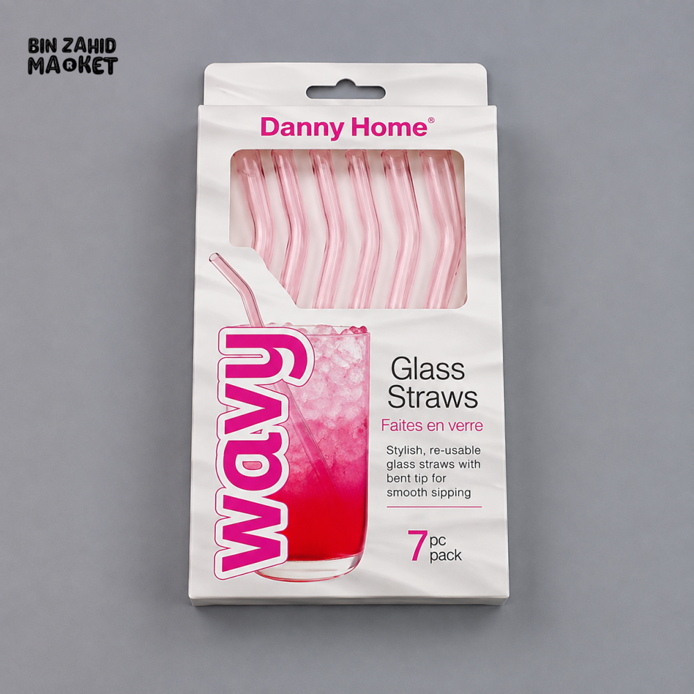 DANNY HOME 7-PIECE REUSABLE WAVY GLASS DRINKING STRAWS SET - 5 PIECE SET
