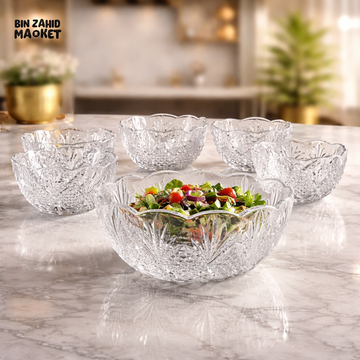 DANNY HOME 7 PIECES CRYSTAL GLASS BOWL SET – 6 SMALL BOWLS WITH 1 LARGE SERVING BOWL - Bowls