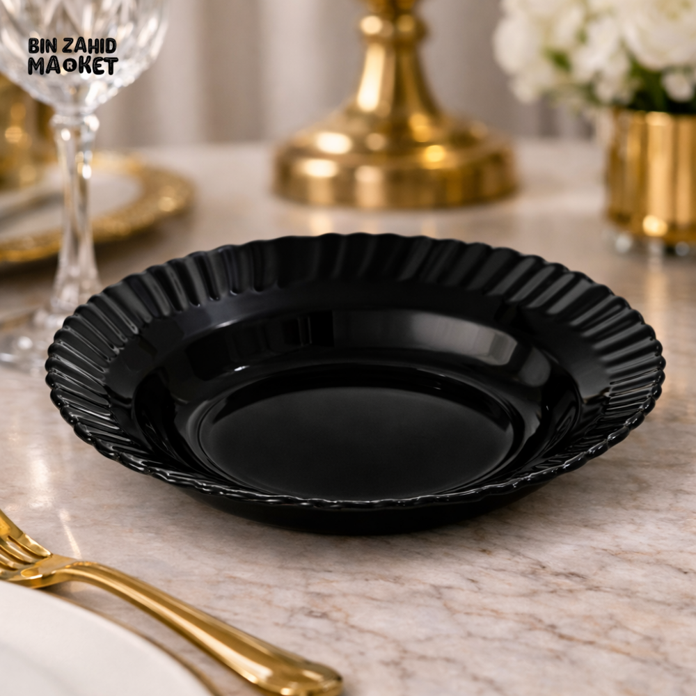 DANNY HOME 8.5 INCH BLACK OPAL GLASS SOUP PLATE – ELEGANT MODERN DINING TABLEWARE PLATE FOR LUXURY TABLE SETTING